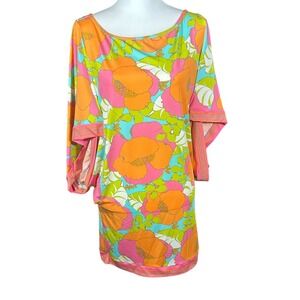 Trina Turk Playa de Flor Tunic Swim Coverup Women's Medium Orange Pink Retro